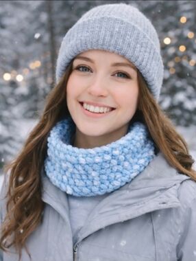 Handmade Adult Size Neck Warmer Cowl Scarflette Icy Blue - New